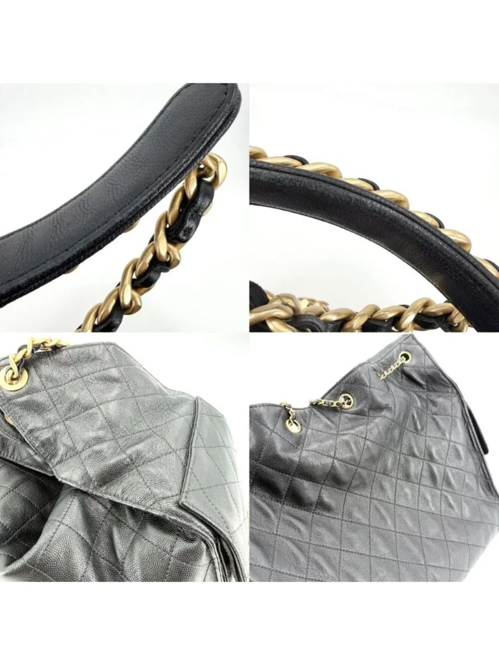 Chanel Shoulder Bag 25 Medium Chain CC Logo Grained Calfskin Black Gold